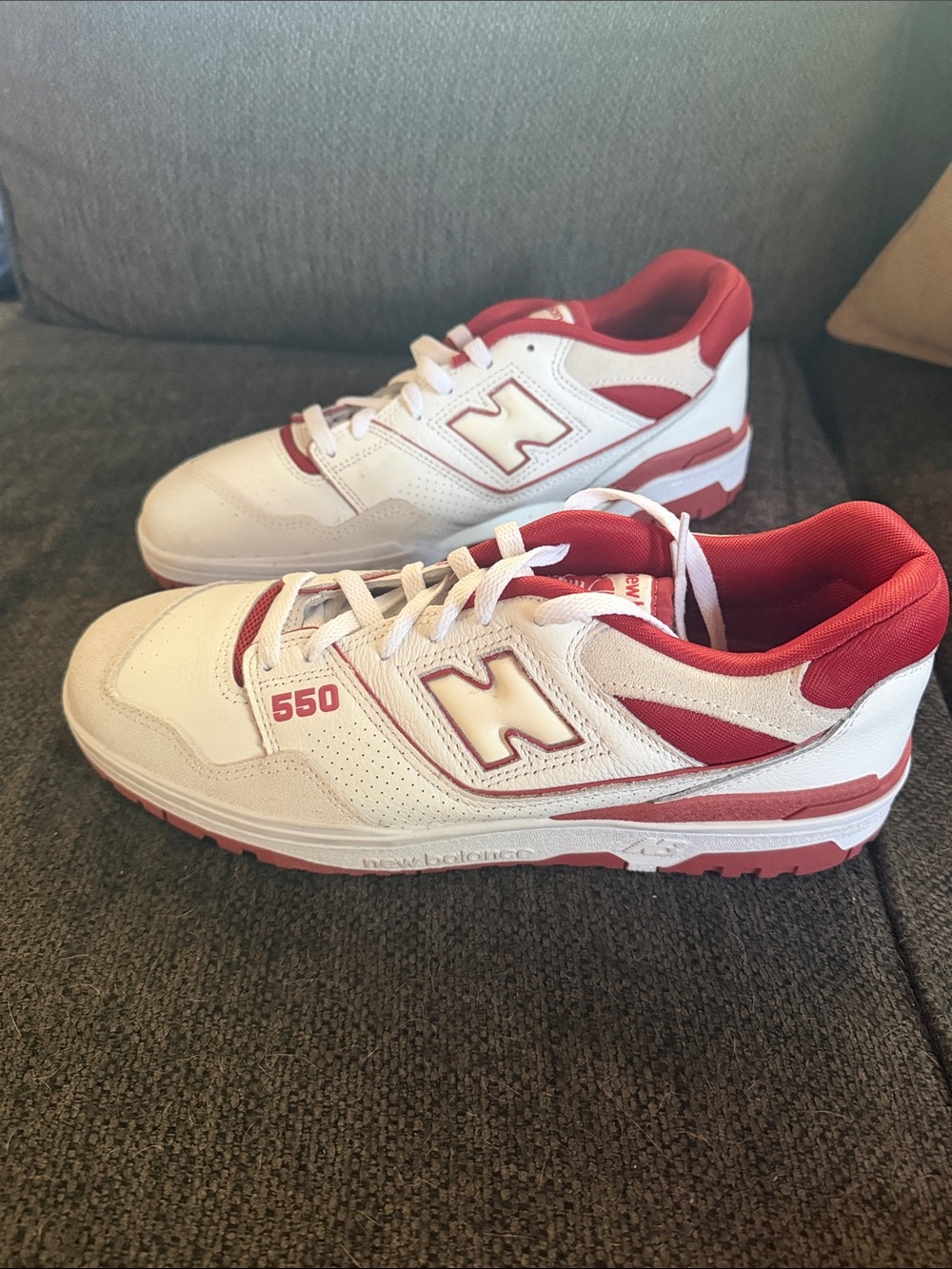 New Balance White and Red 550 Athletic Sneakers
